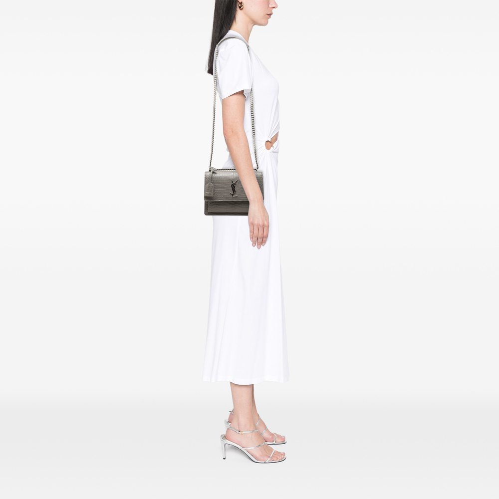 Pre-Loved Saint Laurent Medium Croc Embossed Leather Monogram Sunset Crossbody - Picture 6 of 6